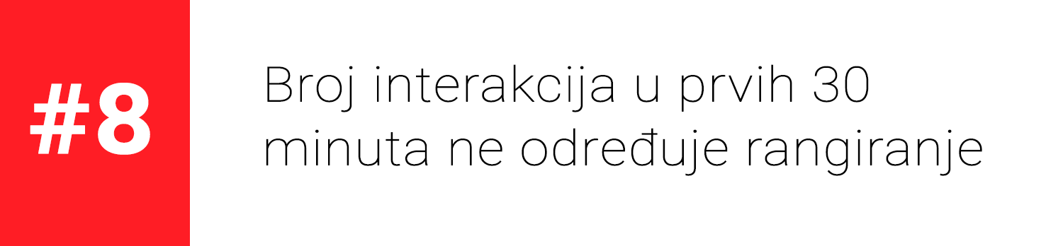 Pravilo 8. - Broj interakcija u prvih 30 minuta ne određuje rangiranje