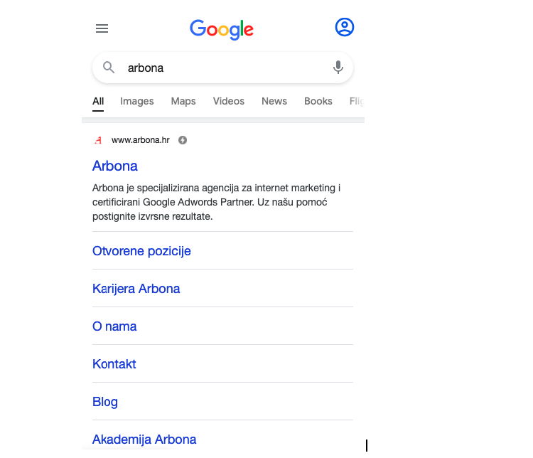 AMP rich snippet u rezultatima pretrage za ključnu riječ arbona
