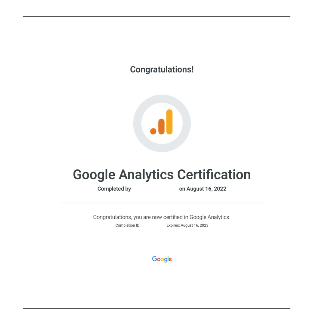 Screenshot certifikata Google Analytics 4
