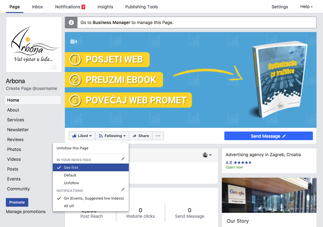 Arbona blog: Novi Facebook algoritam - See first