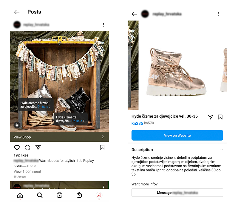 Primjer označavanja sadržaja u Instagram Shopu