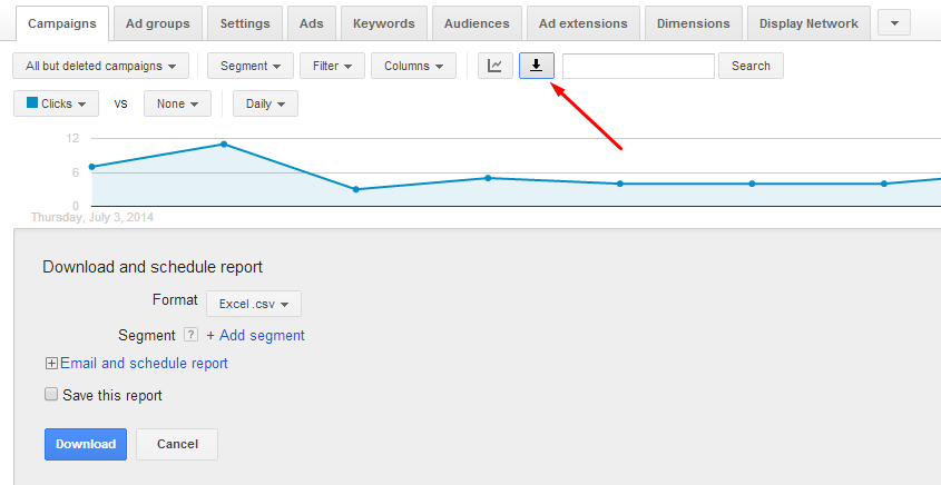 Kako preuzeti izvještaj u Google Adwords