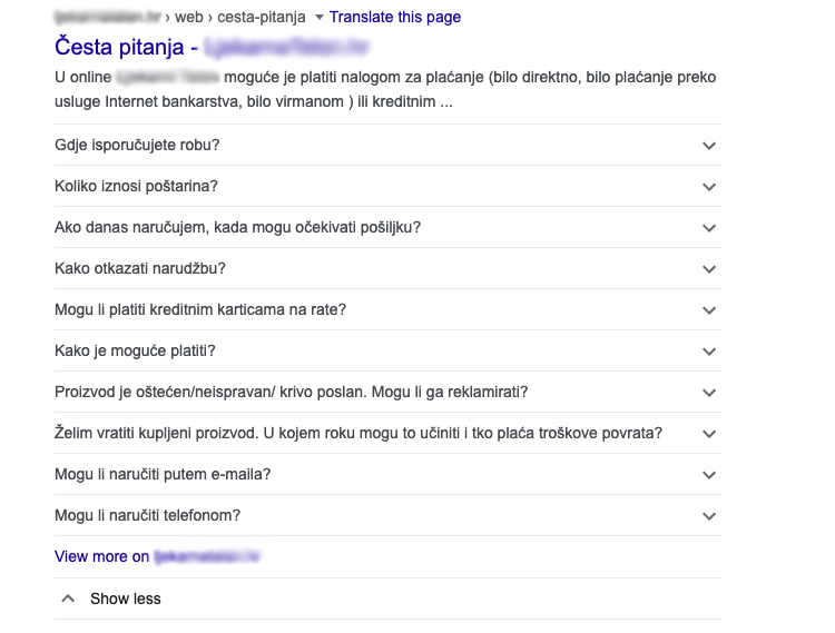 FAQ rich snippet na tražilici (često postavljena pitanja) 