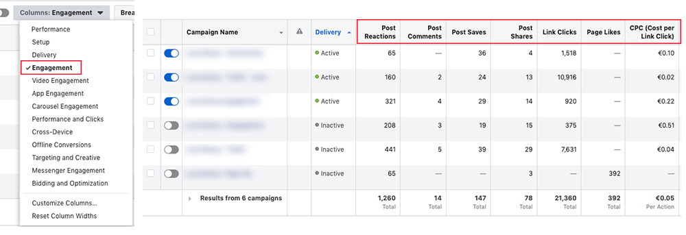 Facebook Business Manager - engagement