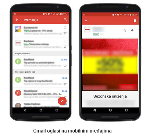 Gmail oglasi na mobilnim uređajima