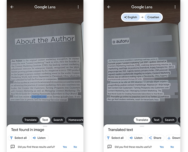 Google Lens skeniranje teksta