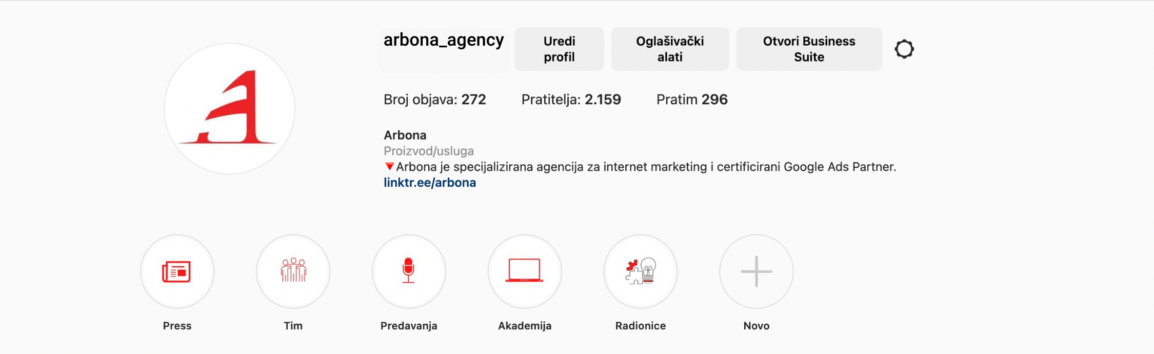 Istaknute priče na Arboninom Instagram profilu