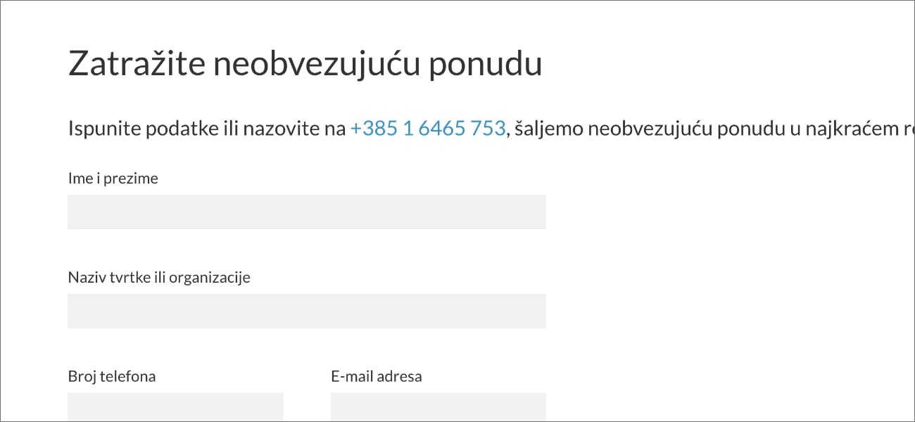 kontakt obrazac za neobvezujuću ponudu