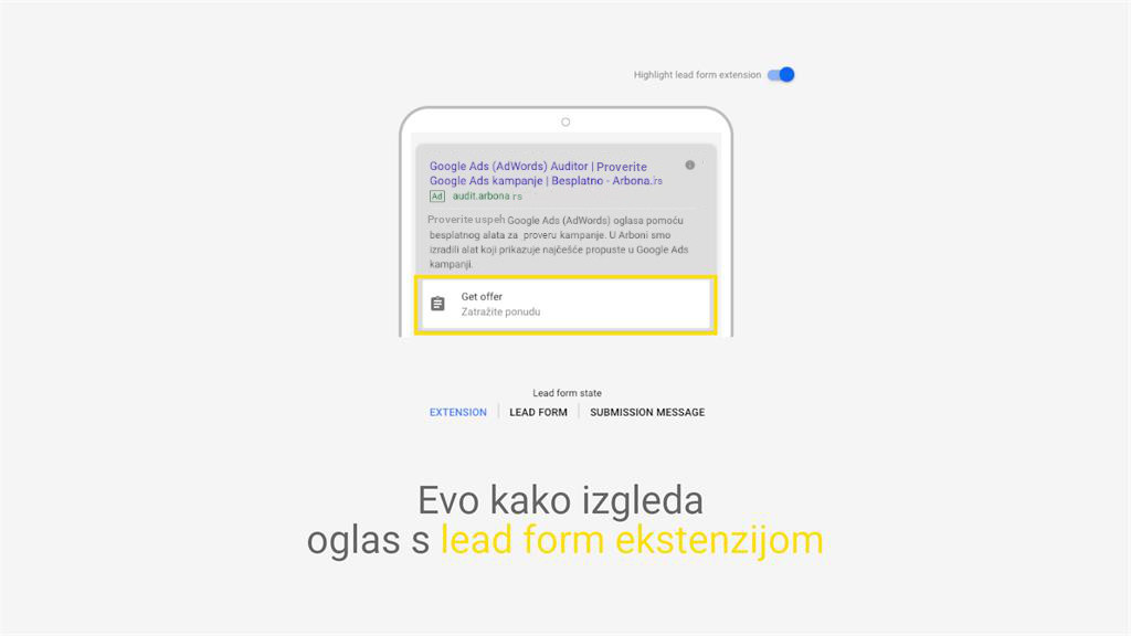 Lead forma na Google Ads oglasu