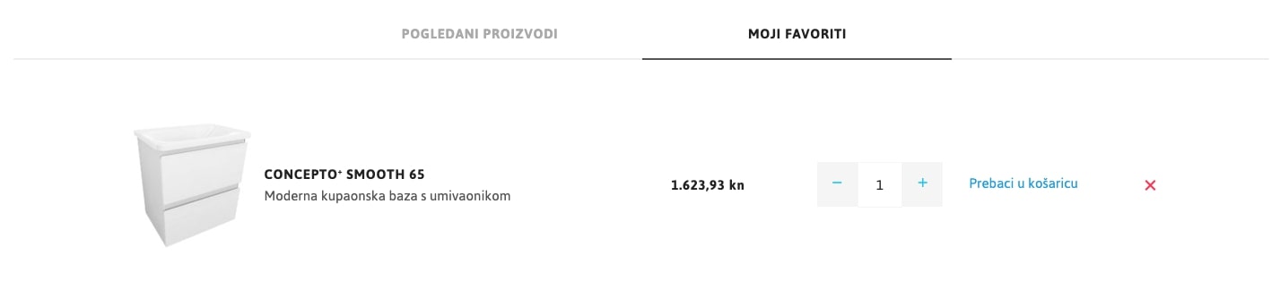 Pregled proizvoda u listi "Moji favoriti"