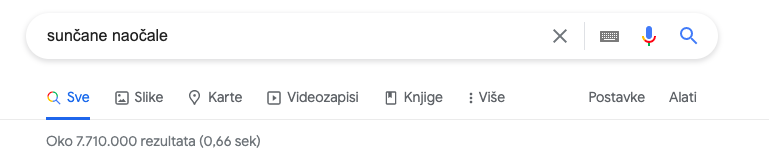 Informativno pretraživanje pojma u Google tražilici - sunčane naočale