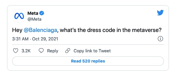 Meta je u jednom od svojih tweetova označila Balenciagu za suradnju