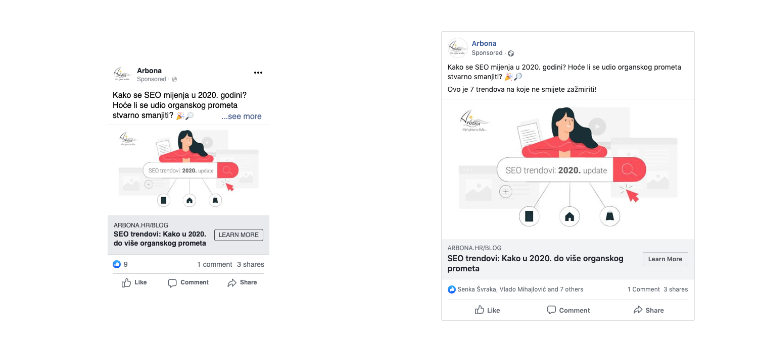 Usporedba prikaza Facebook oglasa na mobilnim i stolnim uređajima - Arbona