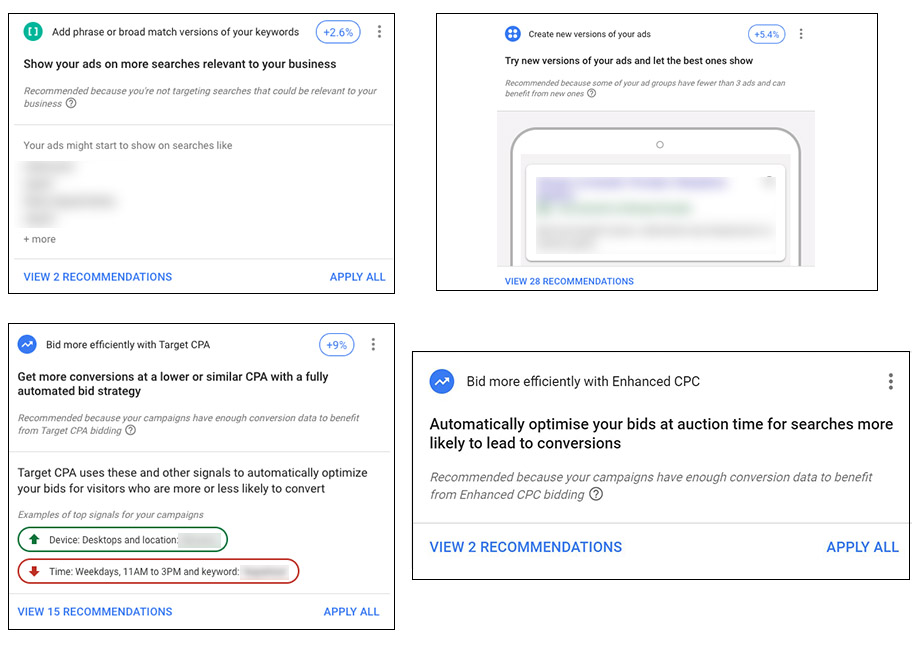 AdWords nove preporuke na razini računa