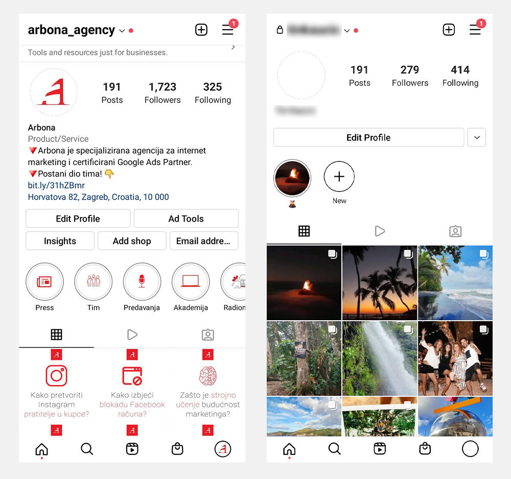 Razlika između privatnog i poslovnog Instagram profila