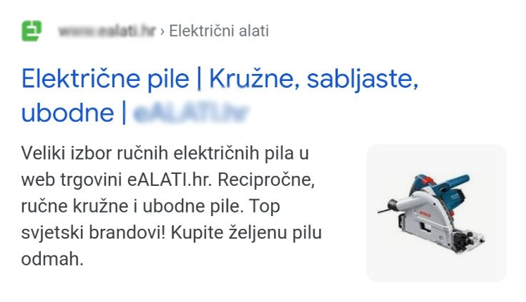 Individual Favicon rich snippet u tražilici (Električne pile)
