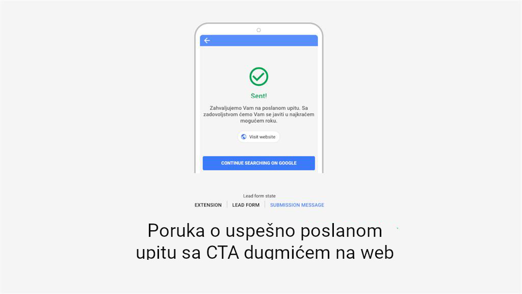 Uspjesno poslan upit kroz Google lead form ekstenziju