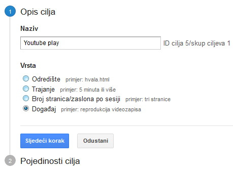 Postavljanje YouTube play događaja u Google Analyticsu