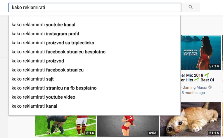 YouTube prijedlozi rezultata