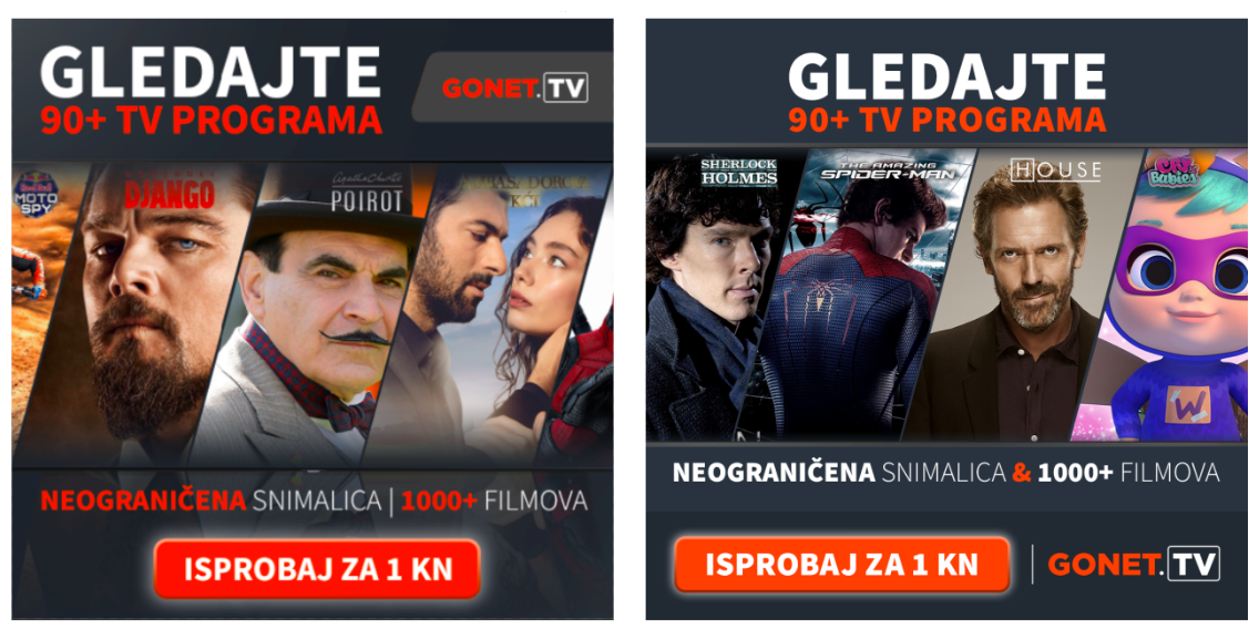 Primjeri banner oglasa za GONET TV kampanju s različitim kreativnim dizajnom i pozivima na akciju