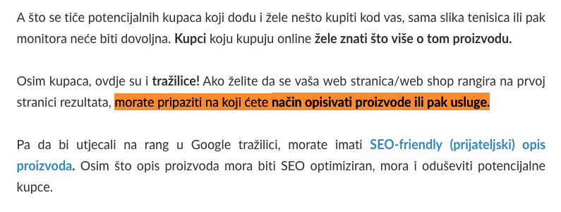 Google uzima dio sadržaja za prikaz meta opisa u SERP-u.