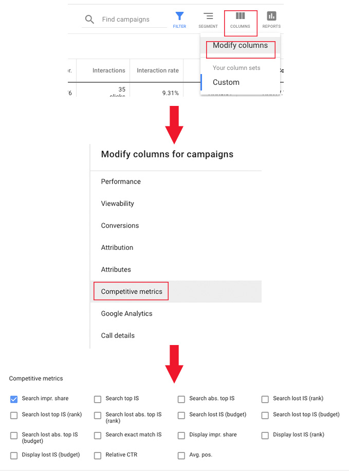 Kako pronaći stupce impression share u Google Adsu
